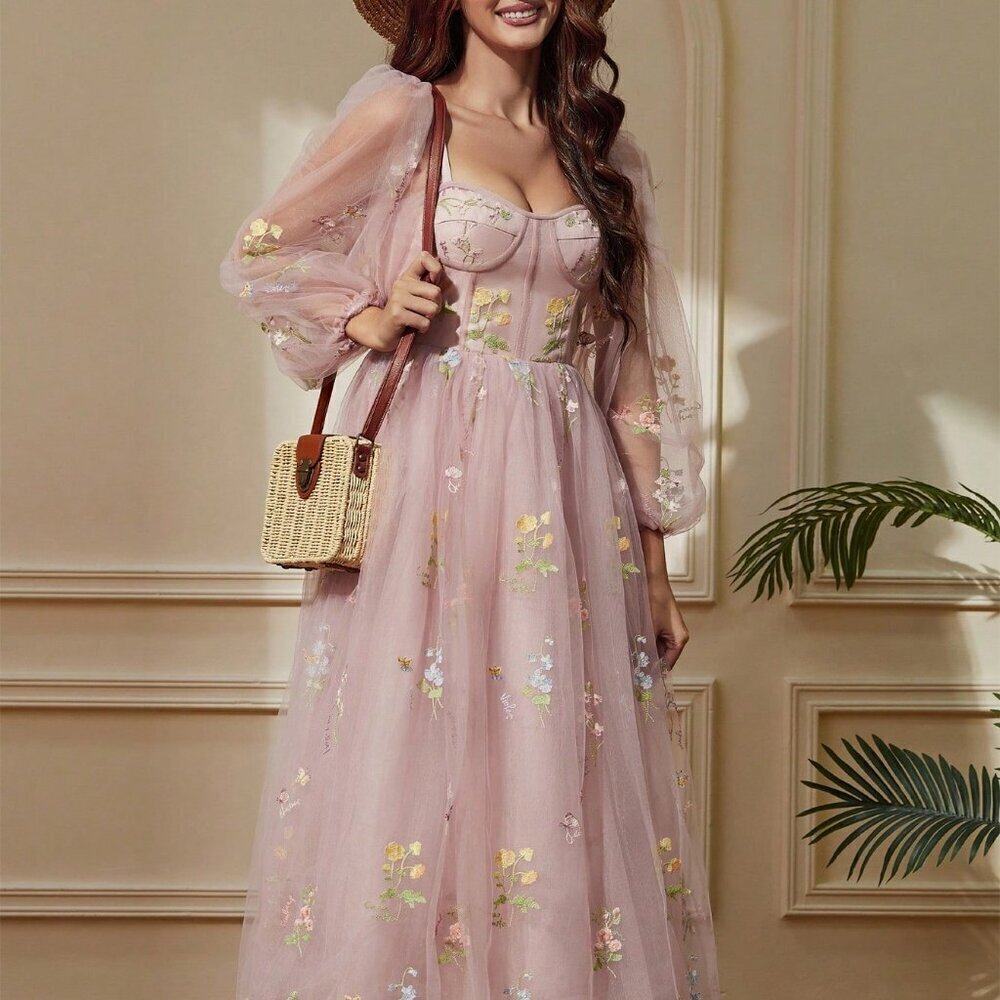 Coral Pink Elegant Women's Romantic Prom Dress
